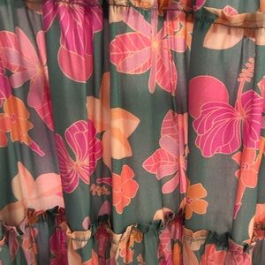 Yireh and Jana Lam Collab.  Pretty Floral V-Neck Midi Dress in Teal and Pink